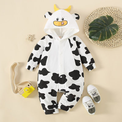 hibobi Baby Cow Print Hooded Long Sleeves Jumpsuit