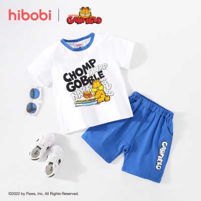 Hibobi x Garfield Toddler Meninos Algodão Bonito Gato Desenhos Animados Contraste Colorido Top &amp; Calça Terno