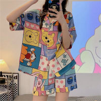 Conjunto de pijama estampado fino do Ursinho Pooh de 2 peças para adolescentes  multicolorido