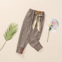 Kids Girls College style Plaid Casual trousers  Khaki