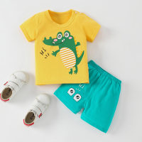 Toddler Girls Cotton Cartoon Color-block Top & Shorts Pajamas Sets  Yellow