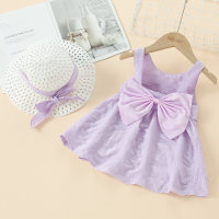 Toddler Girl Bowknot Decor Sling Dress & Hat  Purple