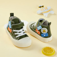 Zapatos de lona de baja adherencia con patrón de dibujos animados de letras de etiquetado para niños pequeños  Verde