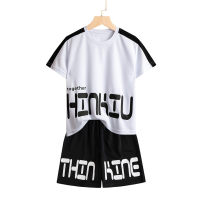 Boys ice silk mesh sports suit summer new thin medium and large children's quick-drying clothes children's short-sleeved shorts two-piece suit  White