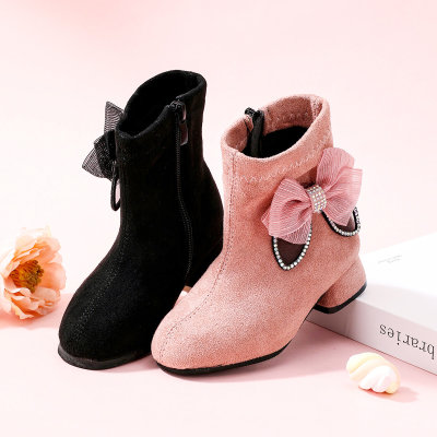 Kid Girl Solid Color Bowknot Decor Suede Short Booties
