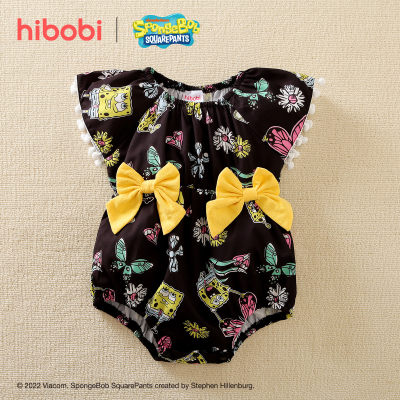 hibobi ×SpongeBob Baby Girl Cartoon Print Ruffle Short Sleeve Jumpsuit