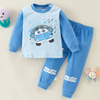 Toddler Boy Cotton Cartoon Long Sleeve T-shirt & Pants Pajamas  Blue