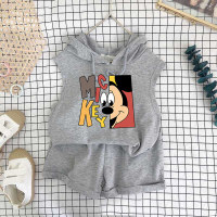 Summer new Korean style children's clothing for boys and girls vest shorts suit baby baby children summer fashion two-piece set  Gray