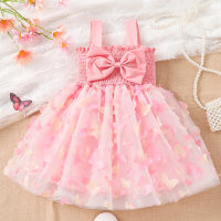 Vestido de verão para bebês meninas borboleta malha estilingue saia tutu de princesa para bebês  Rosa