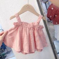 Baby girl camisole summer suit new style little girl fashionable cute baby doll shirt cotton suit  Pink