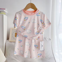 Mädchen Pyjama Set ultradünne Hauskleidung Kurzarmshorts  Mehrfarbig