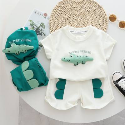 Letter Embroidery Boy Three-Dimensional Dinosaur Short-Sleeved Suit Baby Boy Sports Shorts Two-Piece Suit