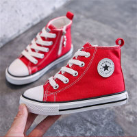 Children's high top side zipper non-slip canvas shoes  Red
