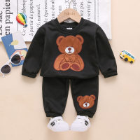Baby Boy Cute Bear Appliqué Long Sleeve Top & Pants  Black