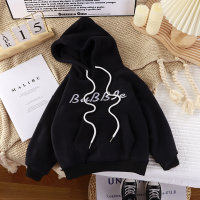 Toddler Boy Autumn Casual Solid Color Letter Long Sleeves Hooded Pullover Sweater  Black