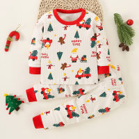 2-piece Toddler Christmas Pattern Printed Long Sleeve Top & Matching Pants  Red