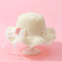 Sac en paille à décor floral pour filles et chapeau à décor floral  blanc