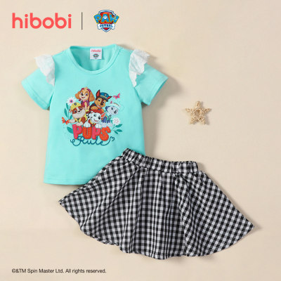 hibobi x PAW Patrol Top sin mangas de encaje con estampado casual para niñas pequeñas + falda