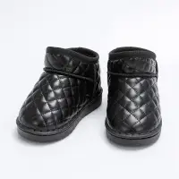 Kid Solid Color Plaid Fleece-lined Snow Boots  Black