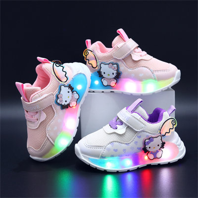 Zapatos para correr transpirables deportivos luminosos con gato de dibujos animados para niños de malla