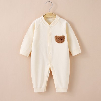 Baby Solid Color Applique Bear Pattern Long-sleeved Long-leg Romper