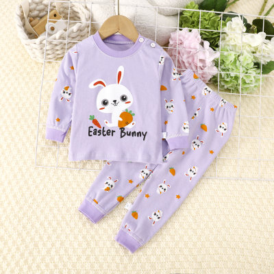 2-piece Toddler Girl Pure Cotton Puppy Printed Long Sleeve Top & Matching Pants