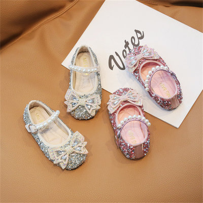 Fashionable bow-tie shoes with sparkling diamonds for girls, crystal shoes