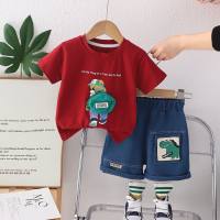Boys summer suits 2024 new style for little kids boys backpack bear summer clothes children's short-sleeved two-piece suit  Red