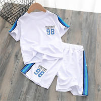 Neue Sommer-Basketballanzüge für Jungen, schnell trocknende Sportbekleidung, mittelgroße und große kurzärmelige Shorts für Kinder, zweiteiliger Anzug  Weiß