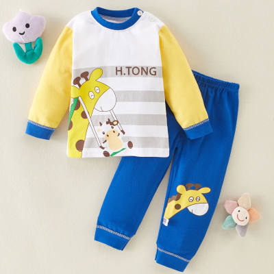 Conjuntos y pantalones de pijama de empalme de dibujos animados de algodón para niño pequeño