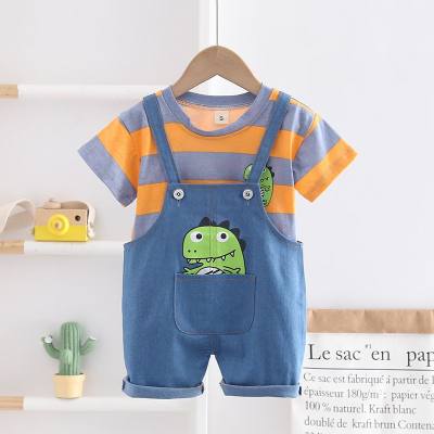 Summer new boys and girls round neck short sleeve overalls