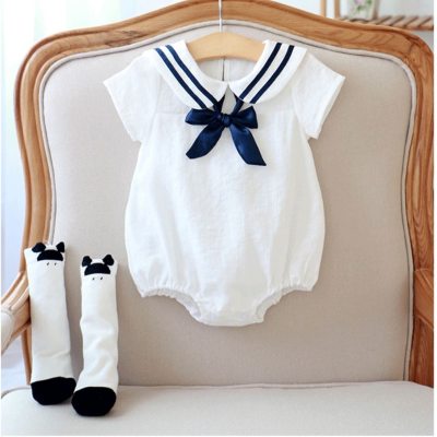 Baby one-piece harem newborn navy style summer thin section male and female baby pure cotton foreign style short-sleeved romper suit