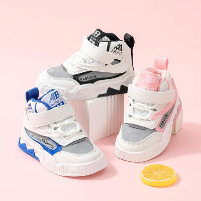 Sneakers alte in velcro con patchwork a blocchi di colore per bambini