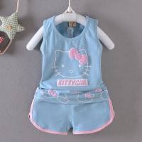 Baby Mädchen Anzug Kleinkinder und Kinder Neues Produkt Cartoon Baby Weste Shorts Mädchen Sommer Anzug Großhandel  Blau
