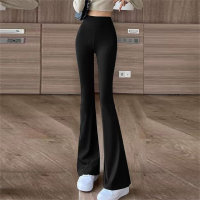 High waist slimming flared pants fat MM plus size women's solid color trousers age-reducing casual pants  Black