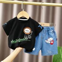 Boys summer short-sleeved suits for little kids and babies handsome sports suits 2024 new infant summer clothes Korean style  Black