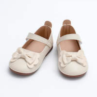 Toddler Girl Solid Color Bowknot Velcro Shoes  Beige