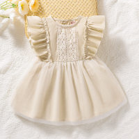2023 Summer Infant Girl 1-3 Years Old Lace Flying Sleeves Mesh Princess Dress Cross-Border Foreign Trade Dress  Beige