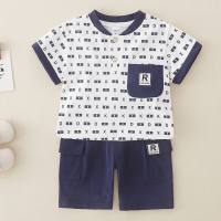 Baby boy 2024 summer suit children's clothing category a pure cotton comfortable summer children's summer clothing children's short-sleeved clothes  Navy Blue