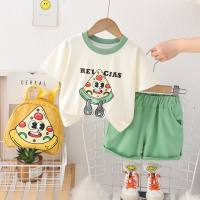 New summer style comfortable and fashionable rice ball backpack short-sleeved suit for small and medium-sized children, trendy and cool boys' summer short-sleeved suit  Green