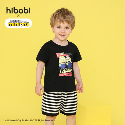 Minions × hibobi Boy Baby Printed Black Striped Shorts Suit