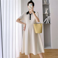Maternity dress summer short-sleeved polo skirt lapel maternity dress summer short-sleeved maternity skirt female summer clothes  Apricot