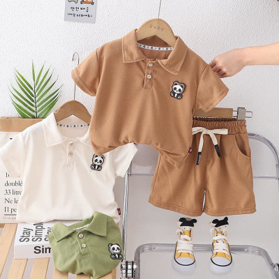 2024 Children's Summer New Short Sleeve Wholesale Children's Clothes Infant Boys Baby Lapel Cartoon T-Shirt Set