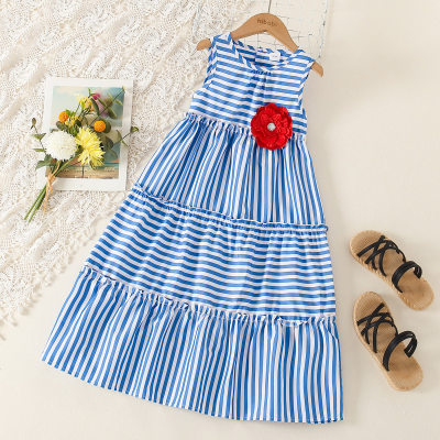 Kid Girl Stripe Print Rose Dress