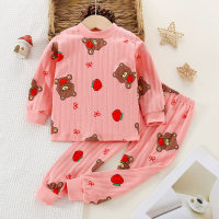 2-piece Toddler Girl Bear Pattern Printed Long Sleeve Top & Matching Pants  Pink