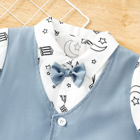 Toddler Boy's Gentleman Style Ramadan Star-moon Pattern Shirt And Shorts Set  Gray