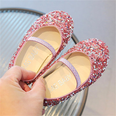 Scarpe da passerella in cristallo con paillettes, scarpe da principessa con suola morbida, puntale per bambini