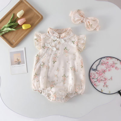 Baby girl summer princess one-piece harem baby triangle bag fart dress cheongsam embroidered mesh skirt hundred day clothes