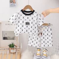 New summer style for small and medium children, comfortable and fashionable, full-print diamond-shaped rabbit short-sleeved suits for boys and girls, summer short-sleeved suits  White