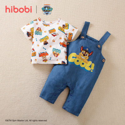 hibobi×PAW Patrol Baby Boy Conjunto de pantalones de mochila y camiseta de algodón de manga corta con estampado de dibujos animados